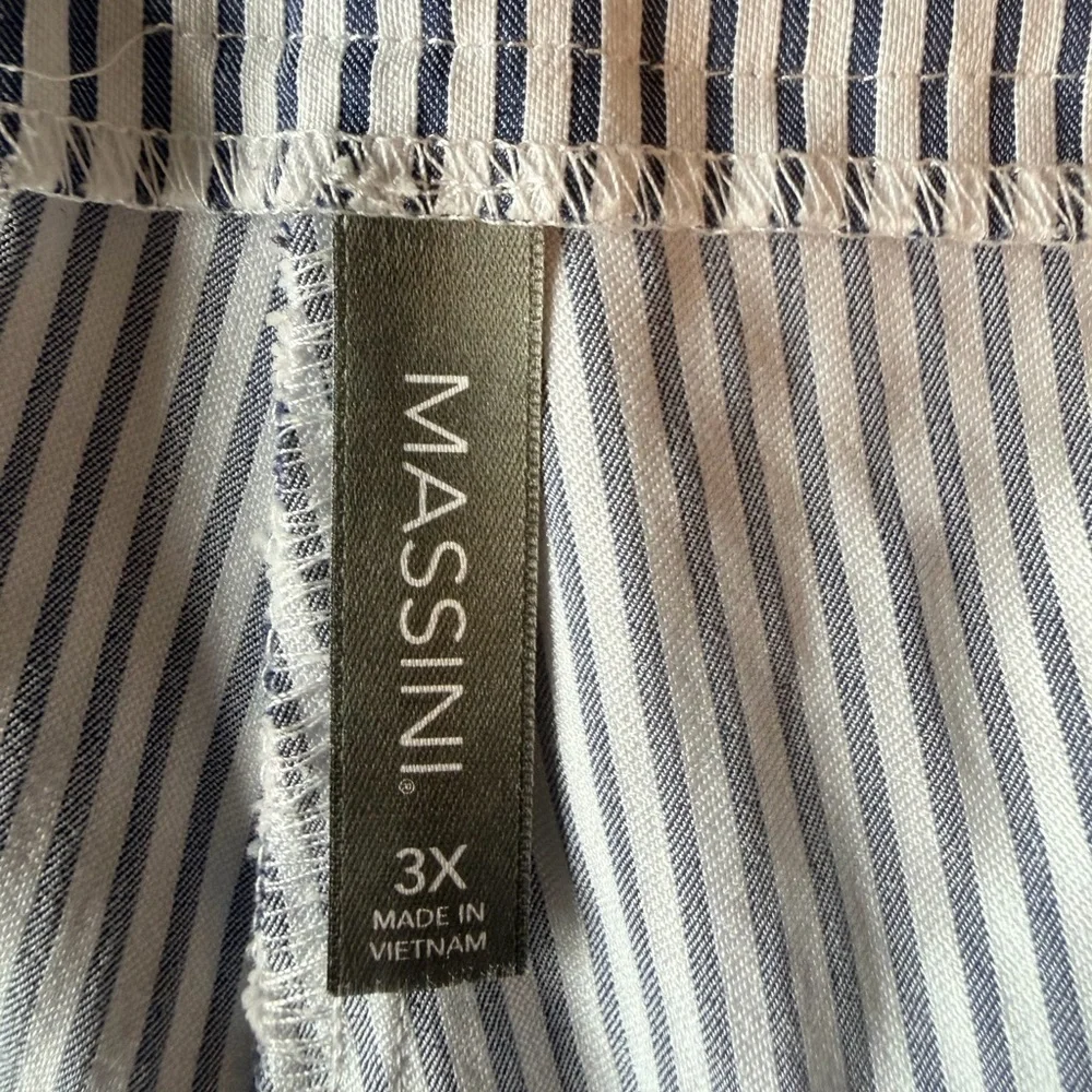 Massini Blue White Striped Pull On Pants Plus Size 3X Ankle Career